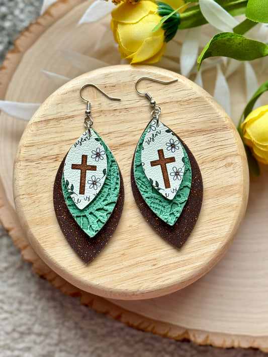 Cross Easter Leaf Earrings