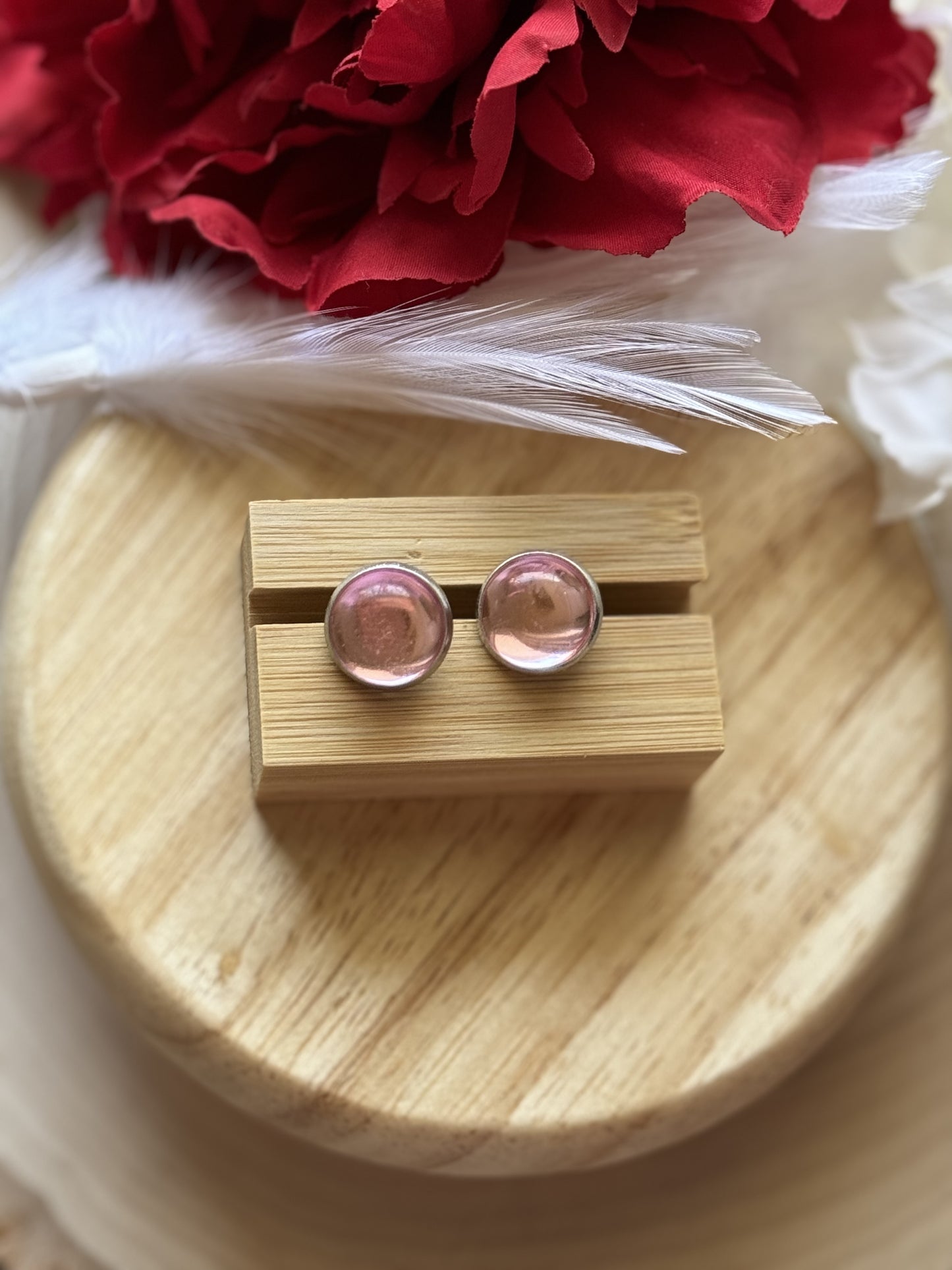 Light Pink Glass Stud Earrings