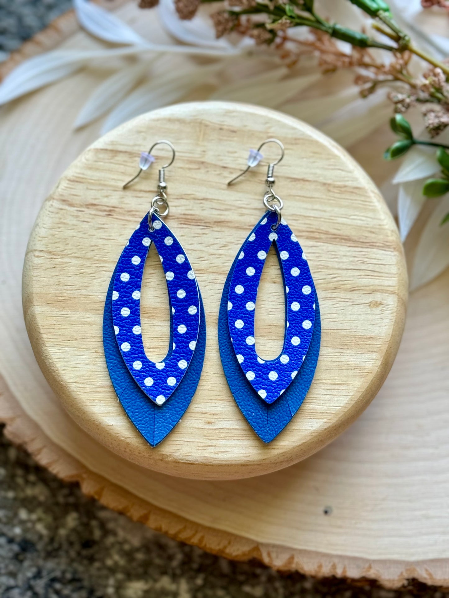 Blue Dot Fringe Leaf Earrings