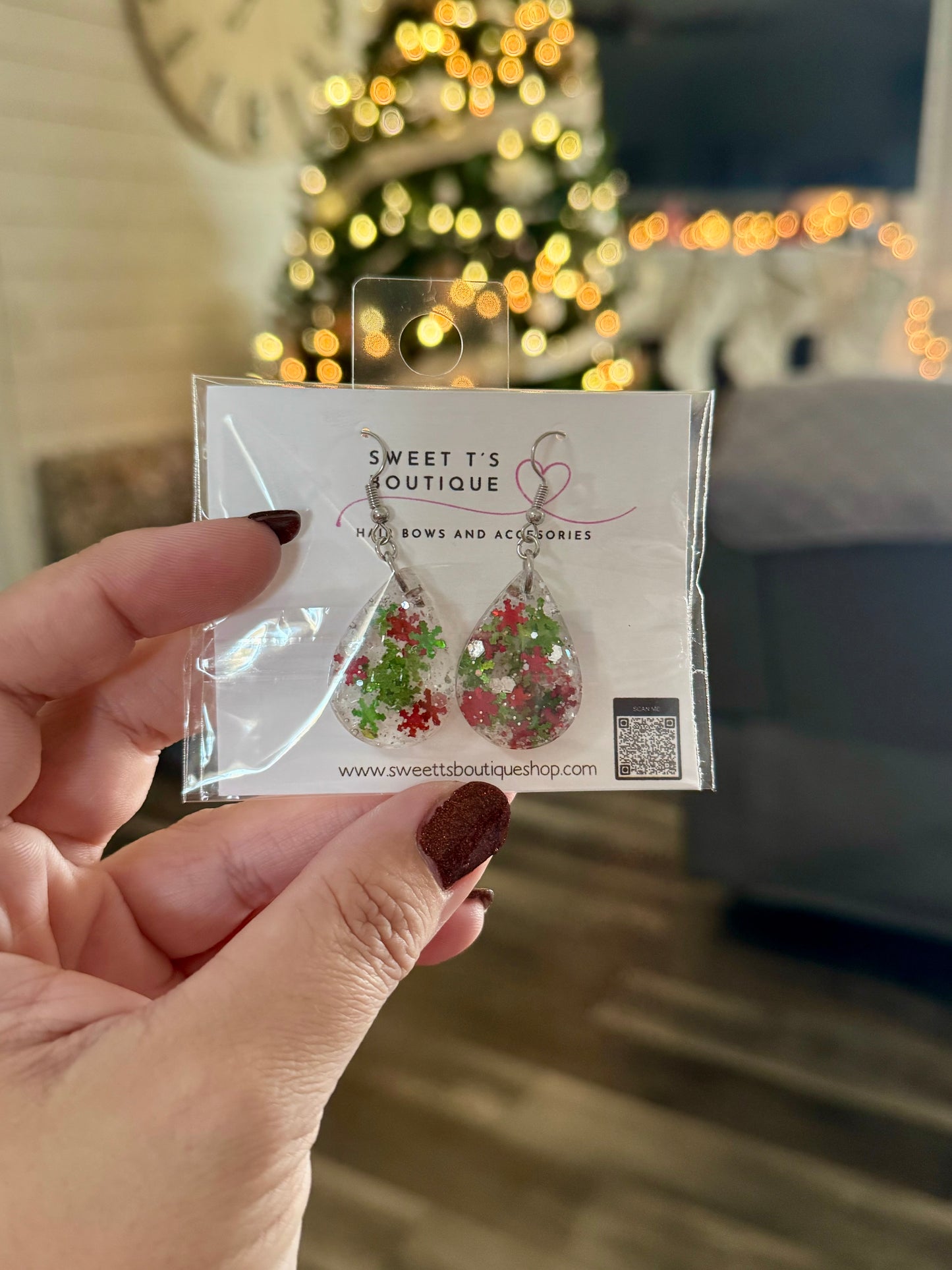 Christmas Snowflake Resin Teardrop Earrings