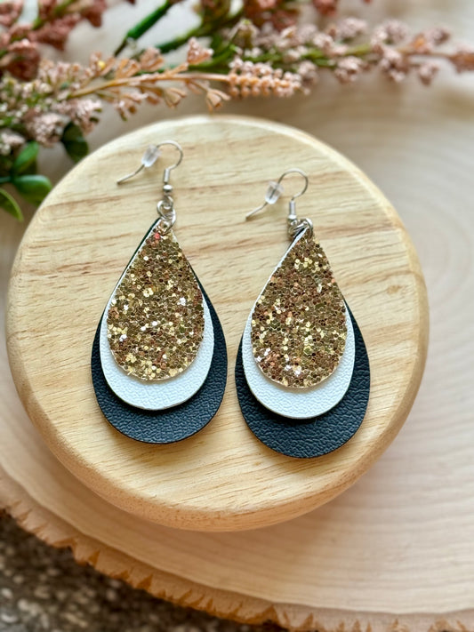 Gold and Black Teardrop Earrings