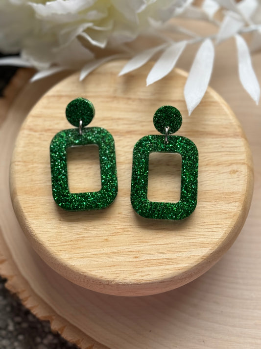 Green Glitter Resin Earrings