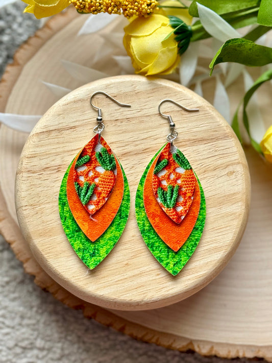 Crochet Carrot Leaf Earrings