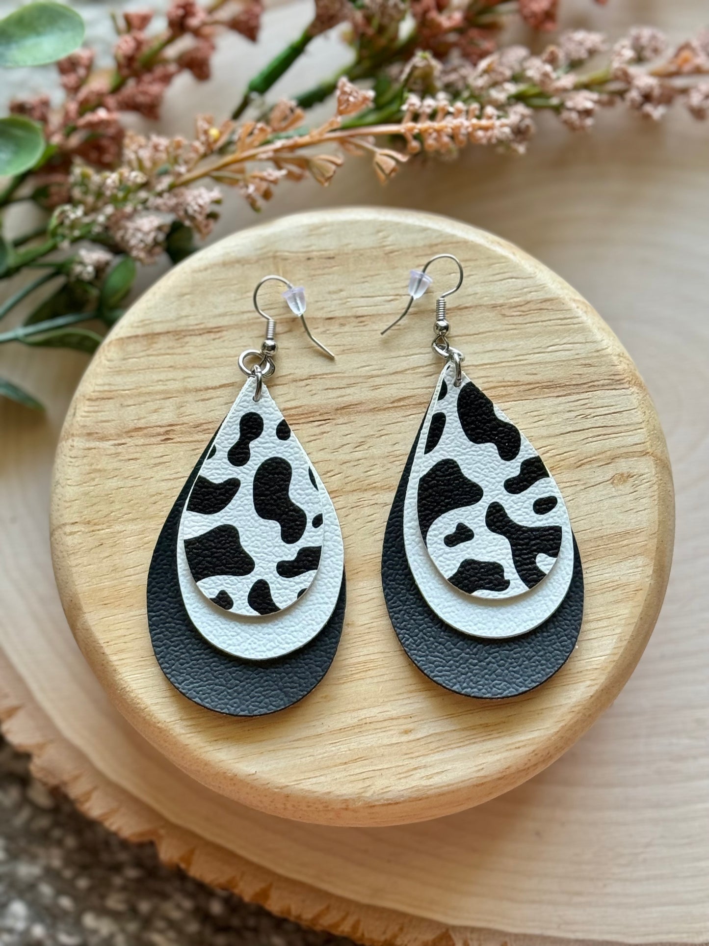 Cow Print Teardrop Earrings