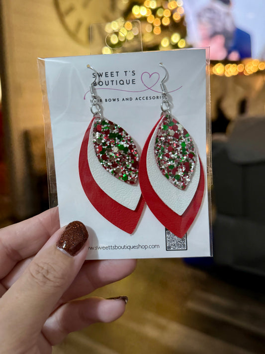 Christmas Glitter Leaf Earrings