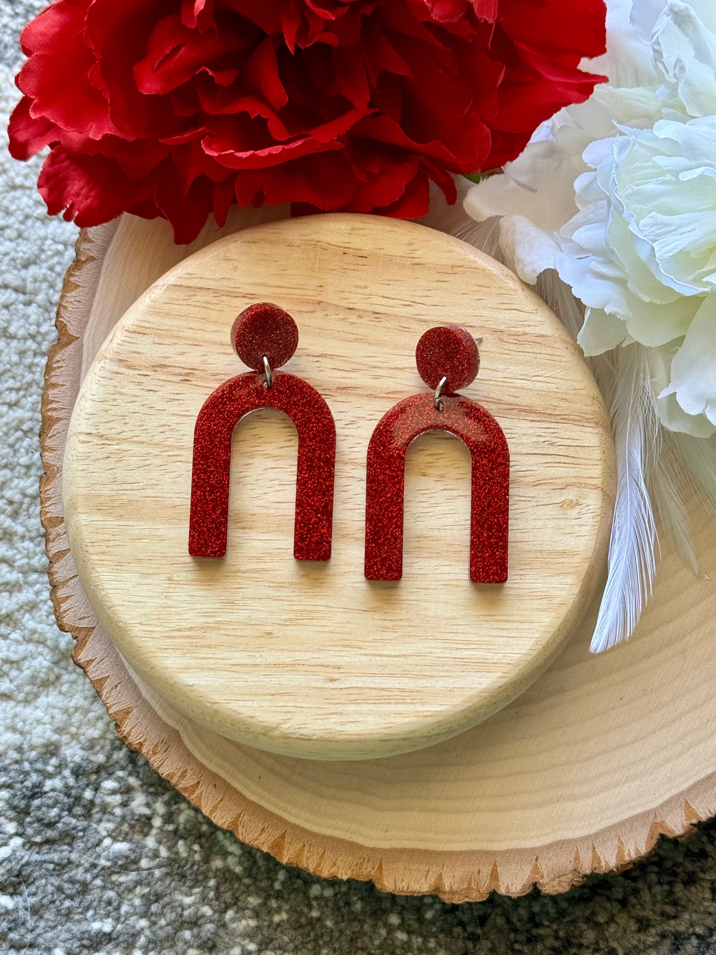 Red Glitter Resin Earrings