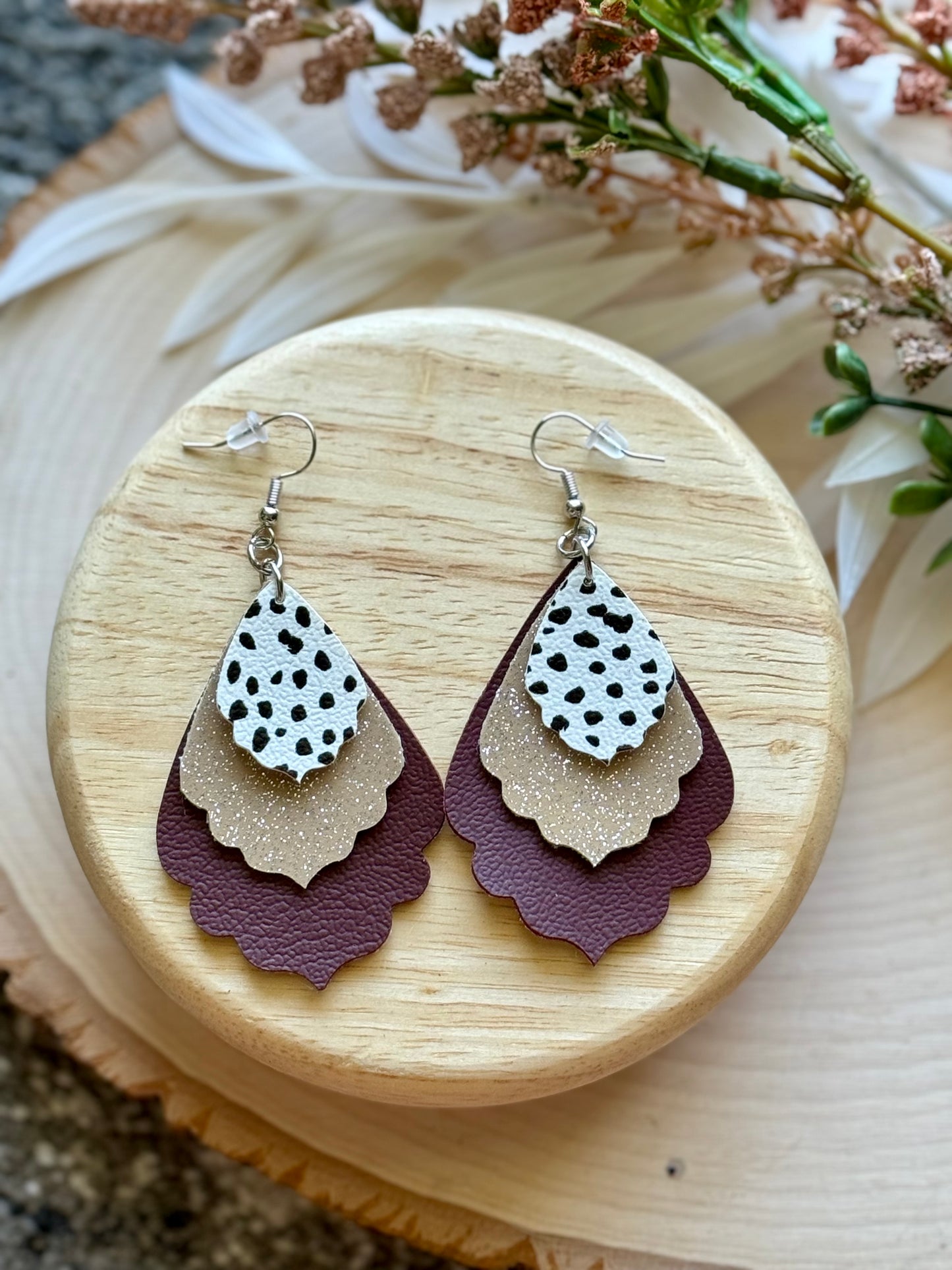 Brown Dot Scalloped Earrings