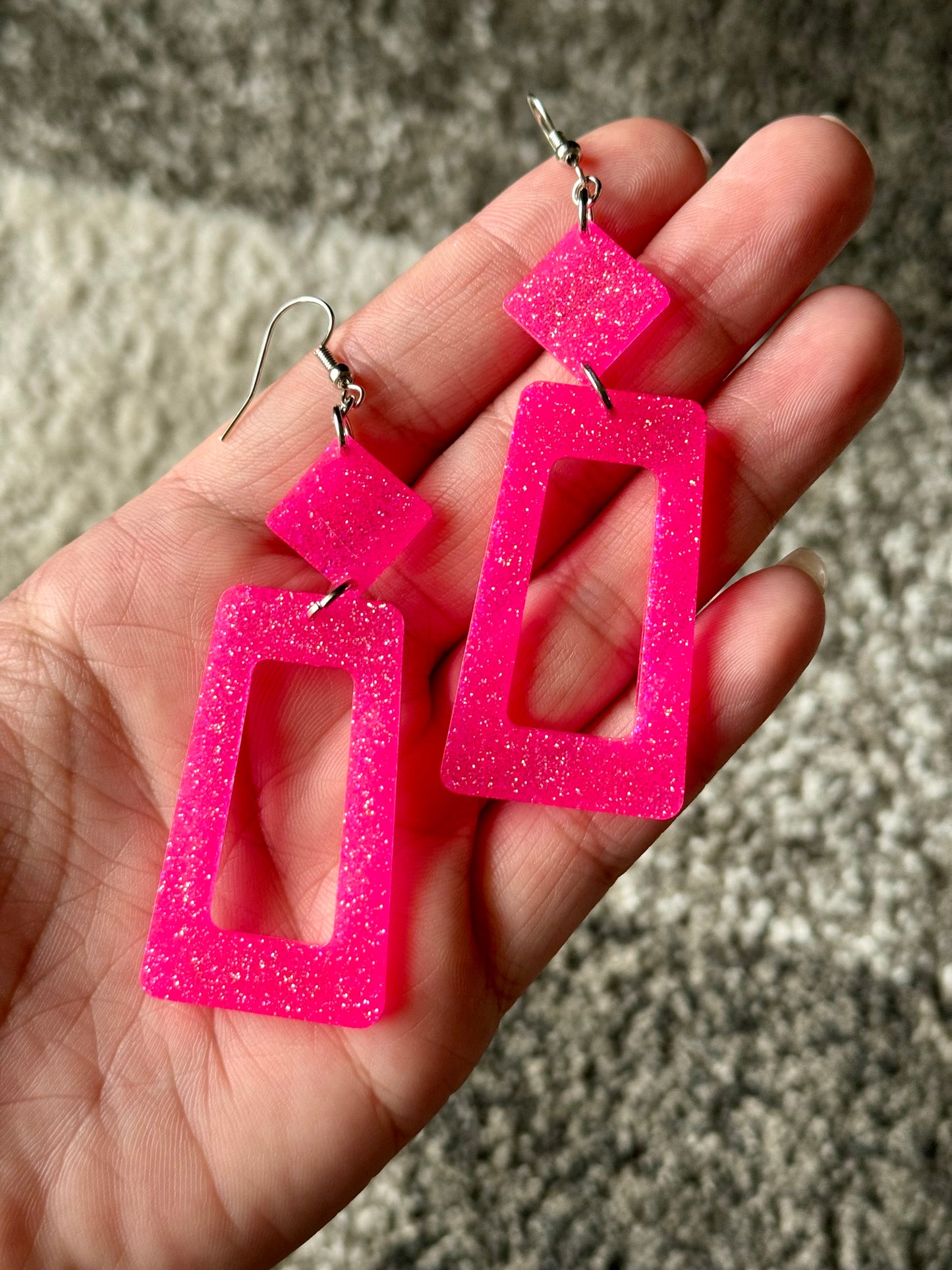 Pink Glitter Resin Earrings