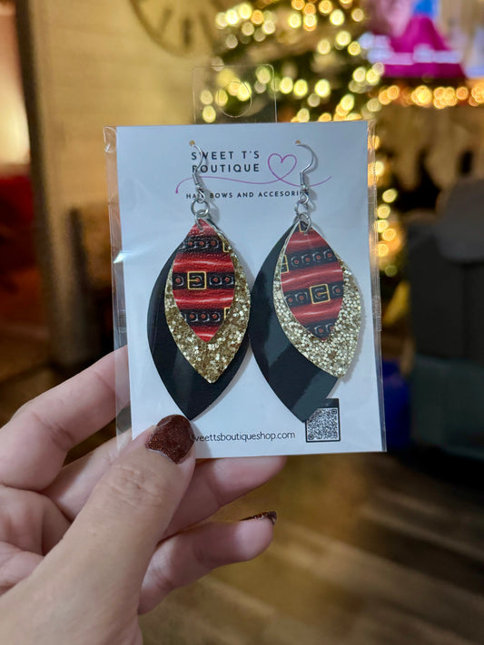 Santa Belt Leaf Earrings