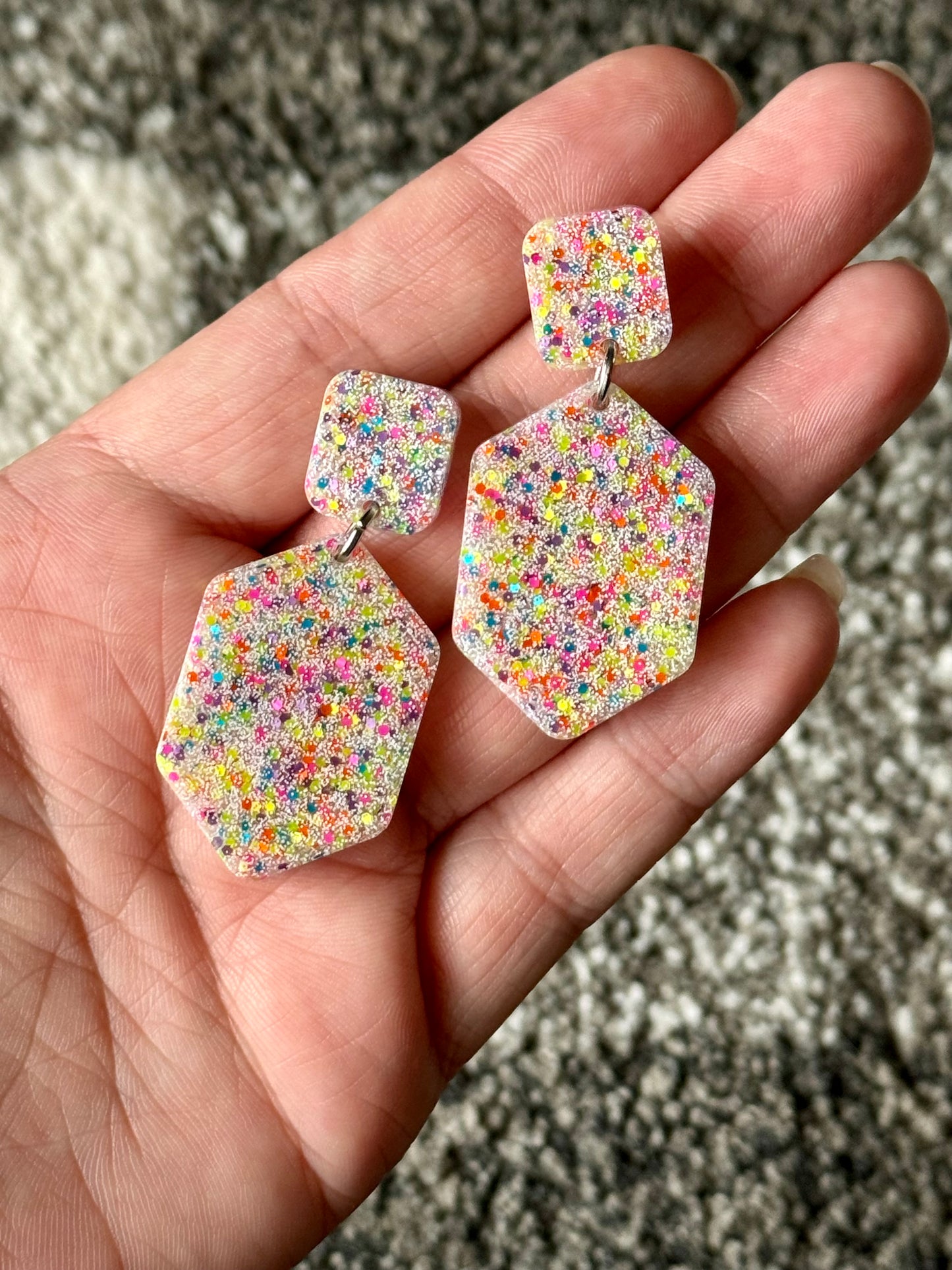 Confetti Pop Hexagon Resin Earrings