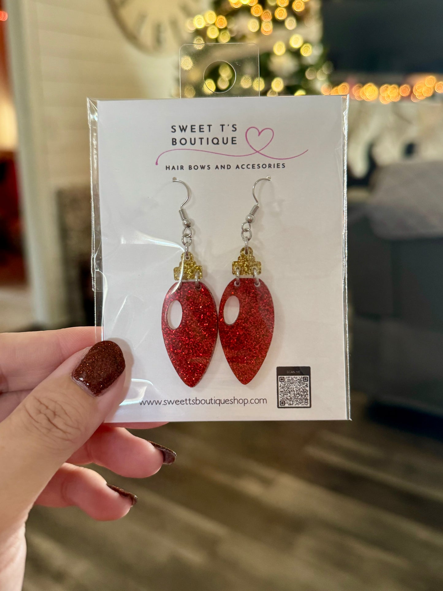 Red Acrylic Bulb Earrings