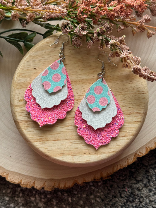 Pink and Teal Scallop Earrings