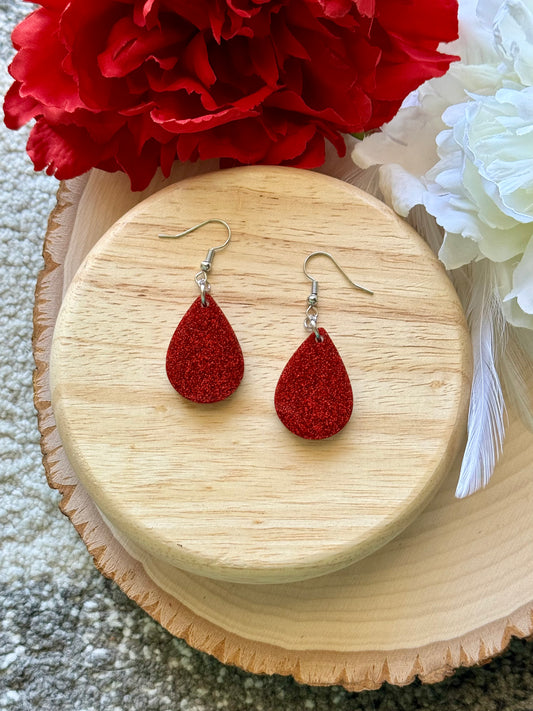 Red Glitter Mini Teardrop Resin Earrings