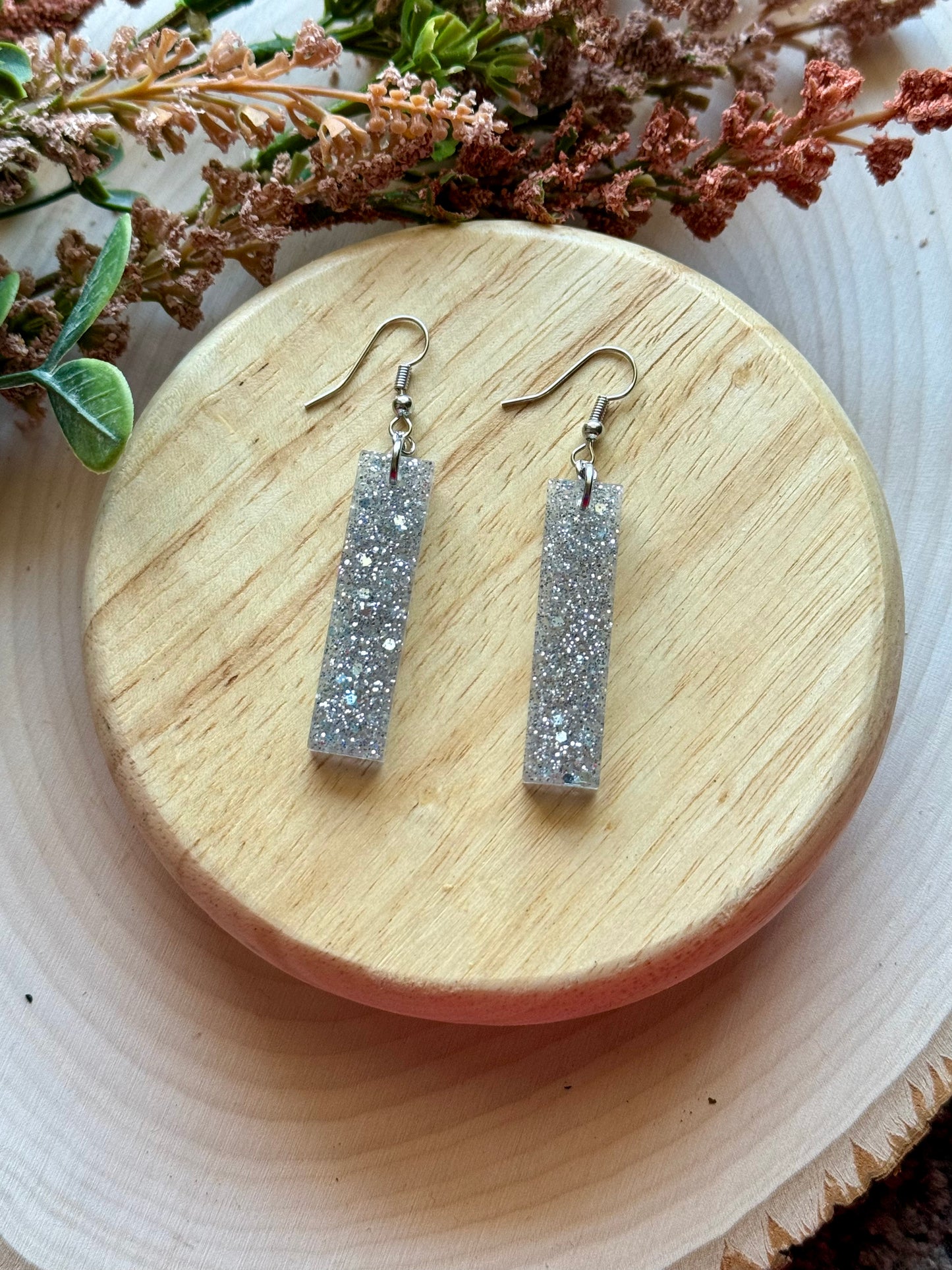 Silver Bar Dangle Resin Earrings