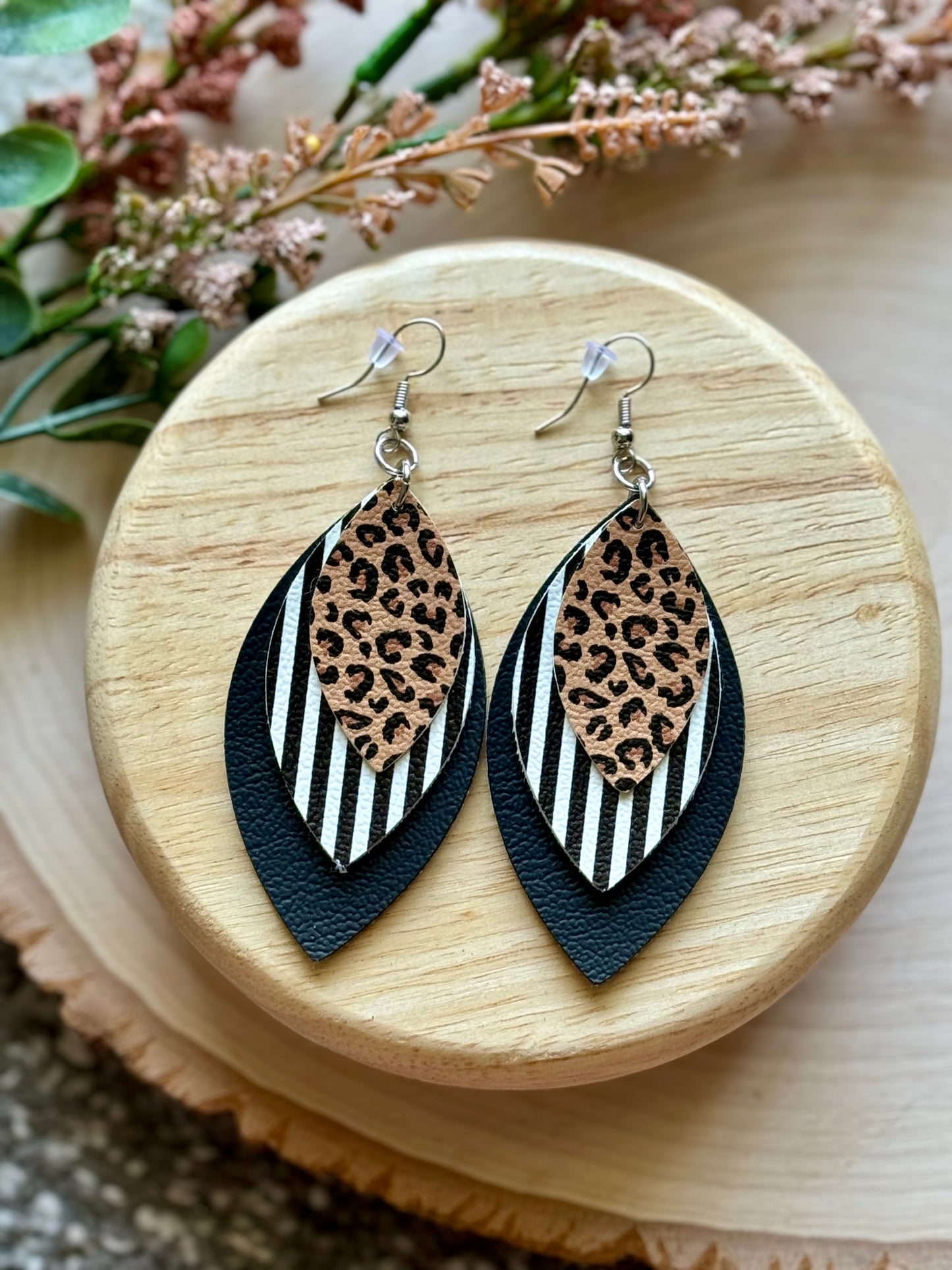 Cheetah Stripe Leaf Earrings