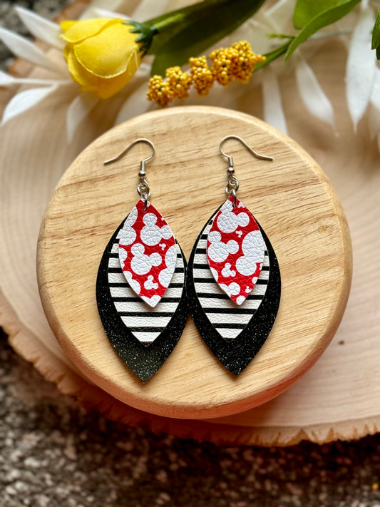 Mouse Stripe Leaf Earrings