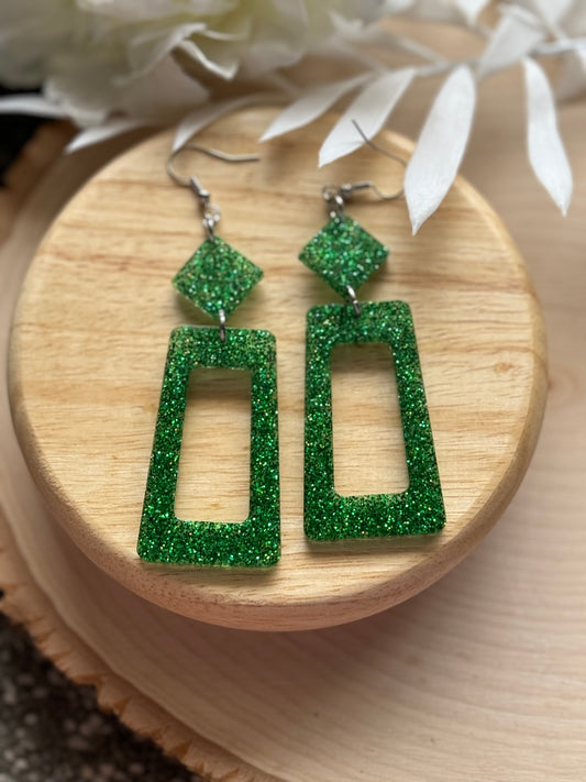 Green Mix Glitter Resin Earrings