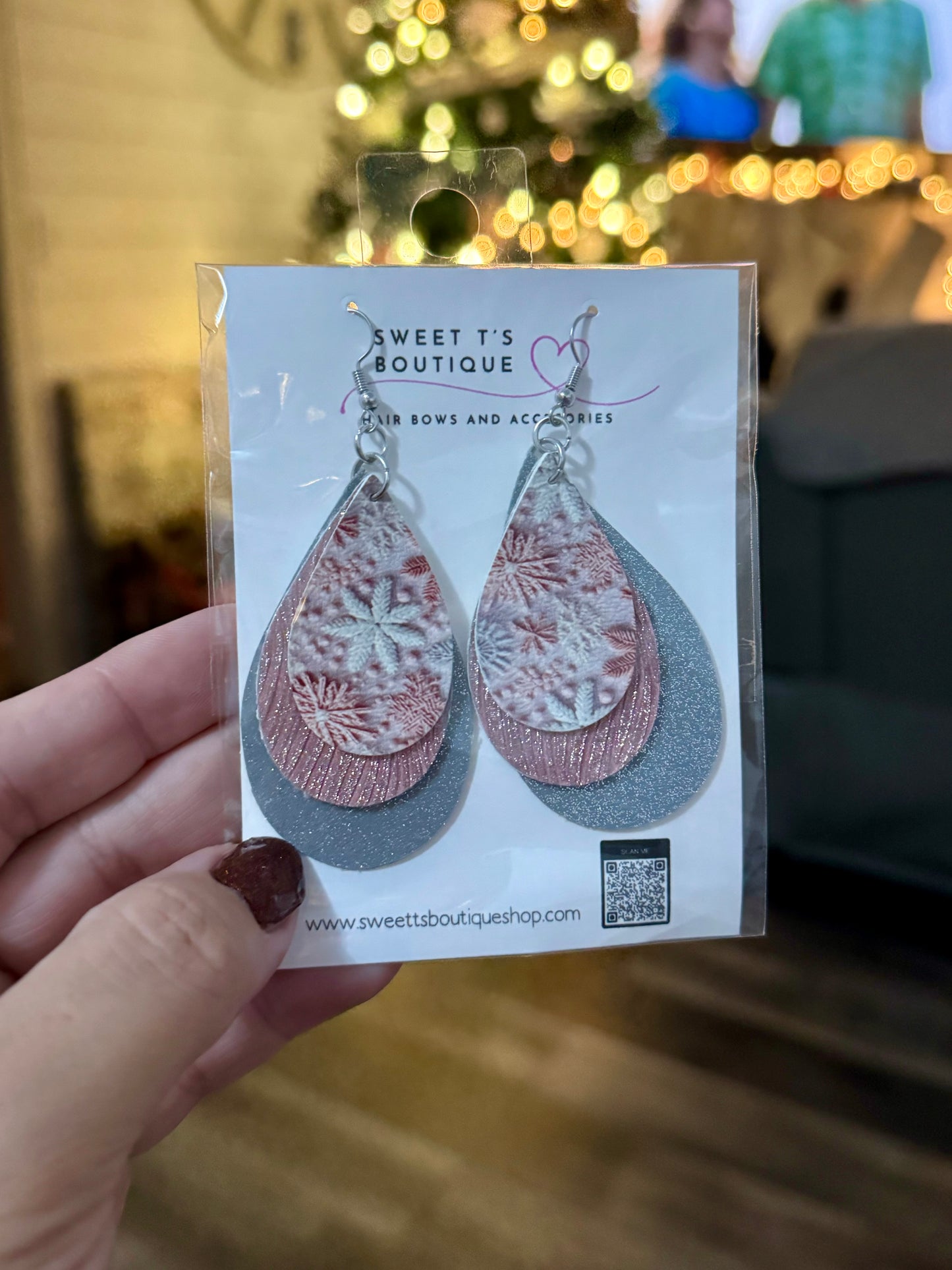 Pink Shimmer Christmas Teardrop Earrings