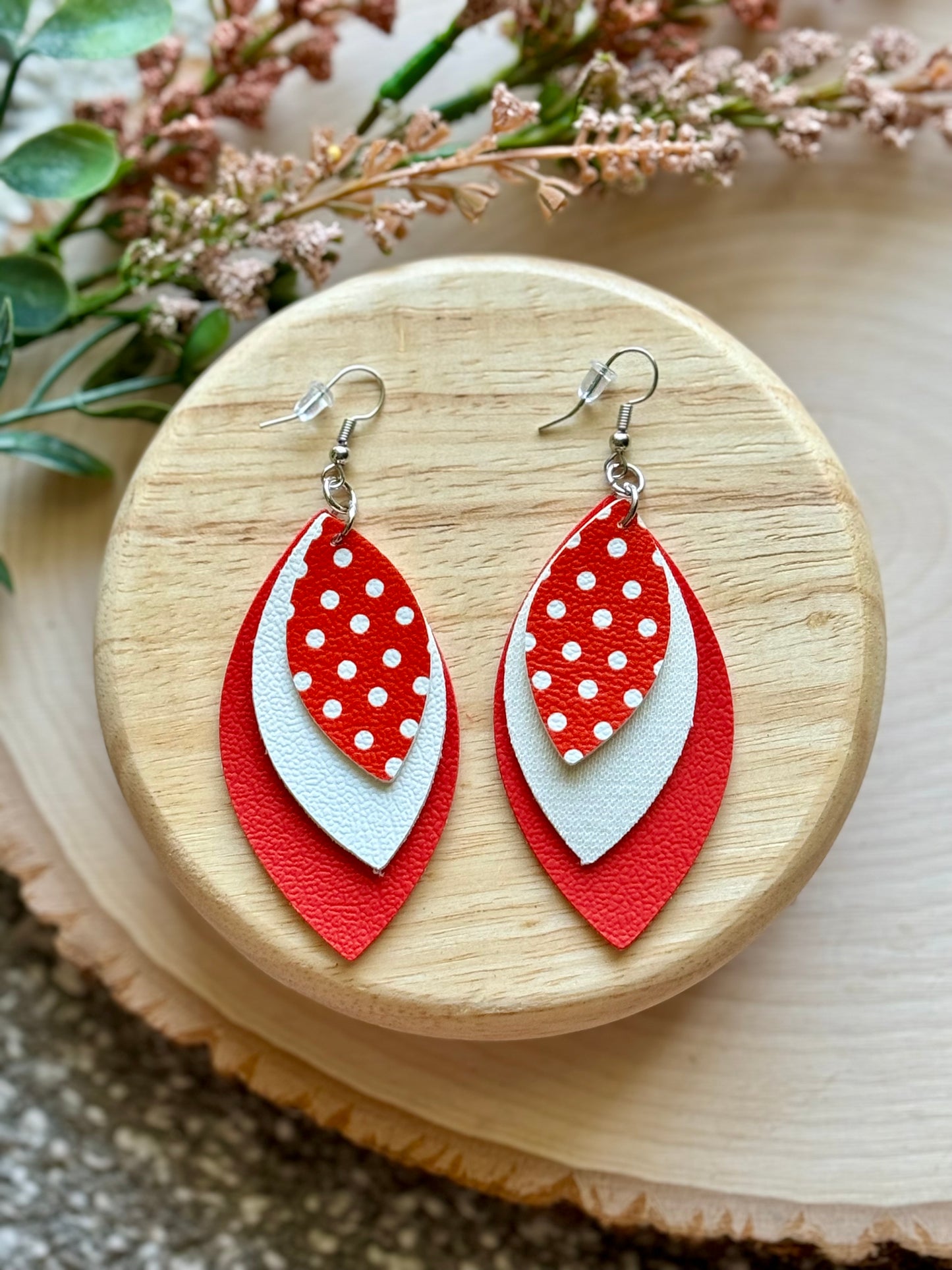 Red Dot Leaf Earrings