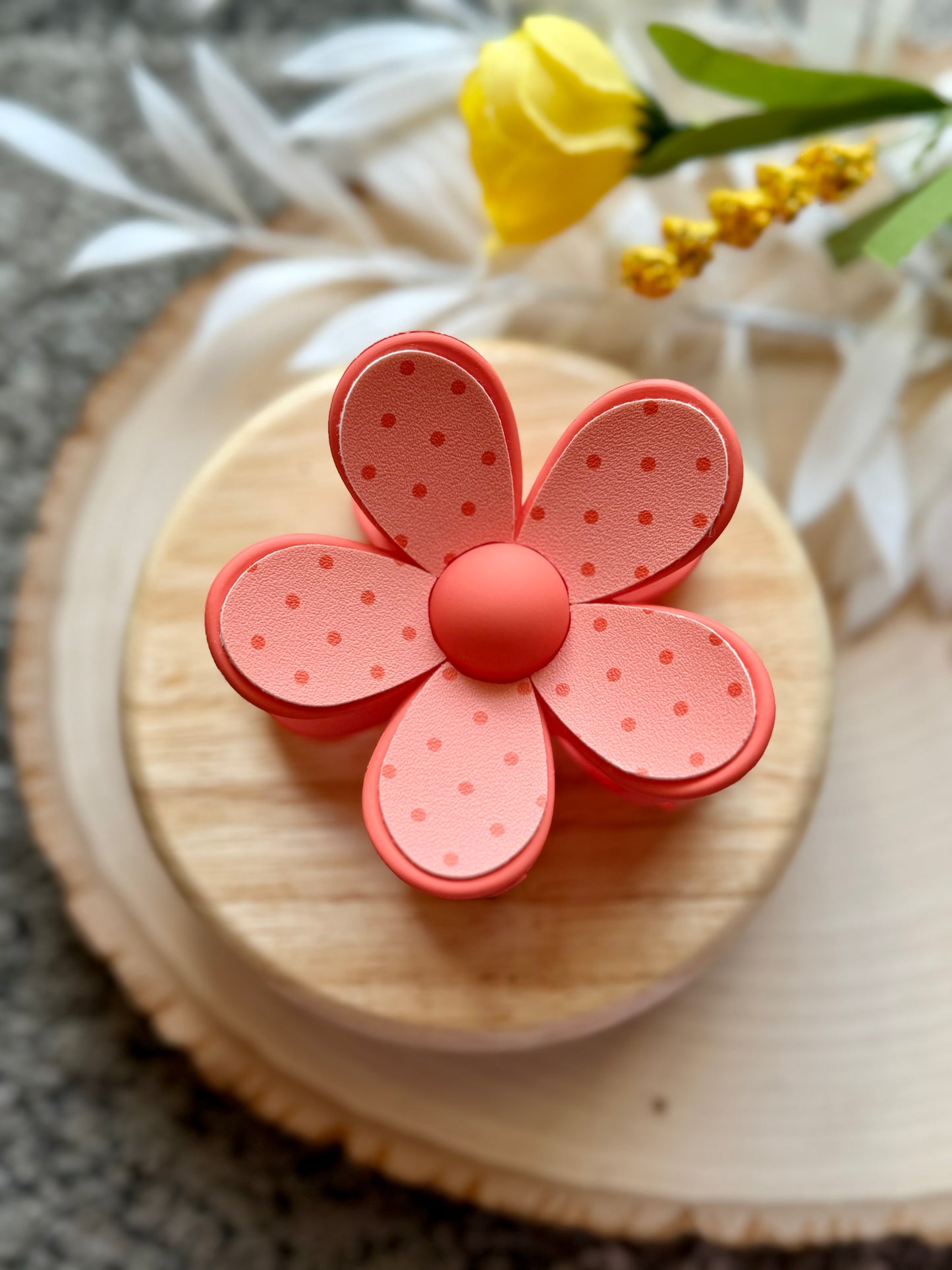 Coral Peach Dot Flower Clip