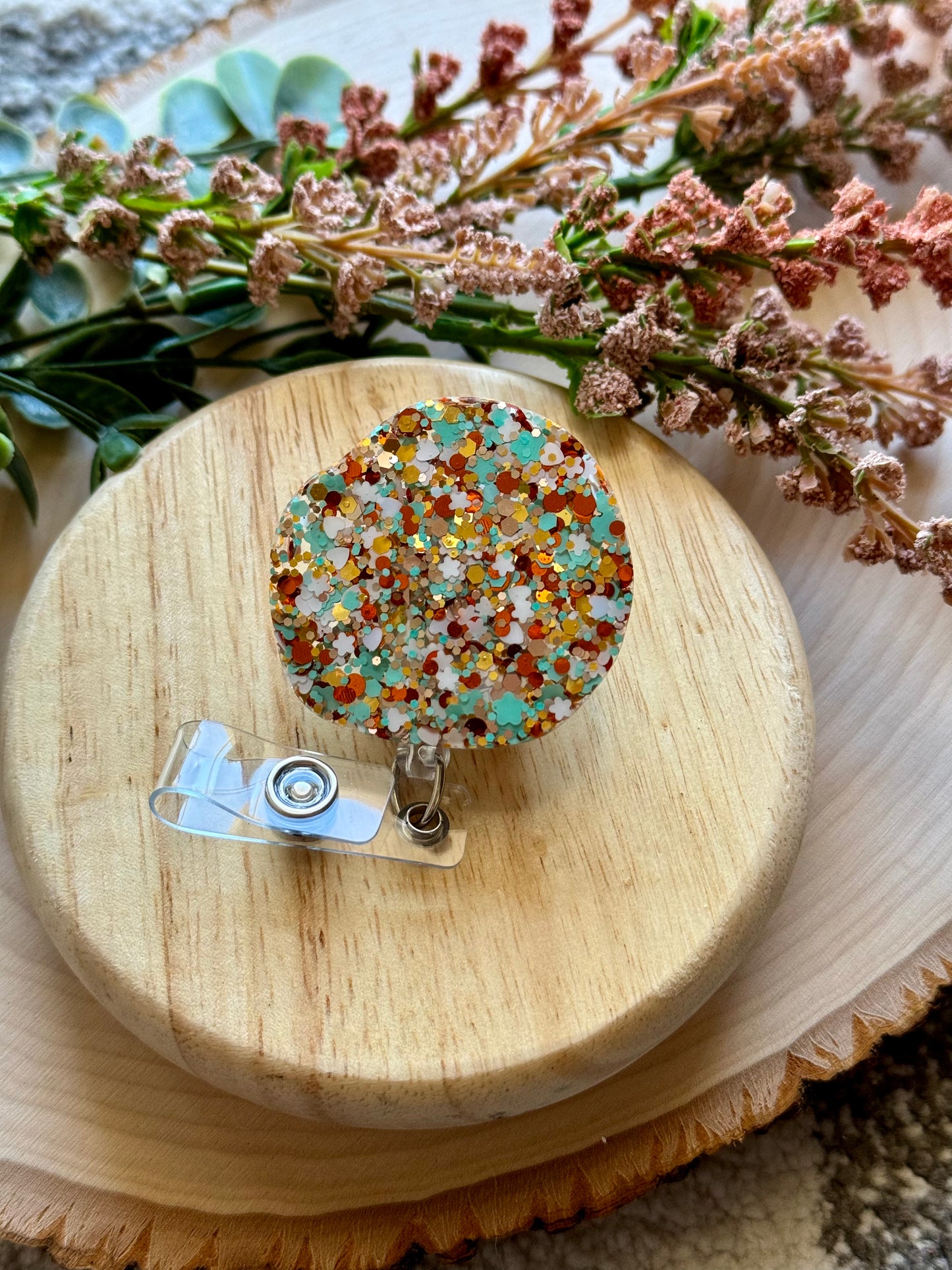 Boho Glitter Resin Badge Reel