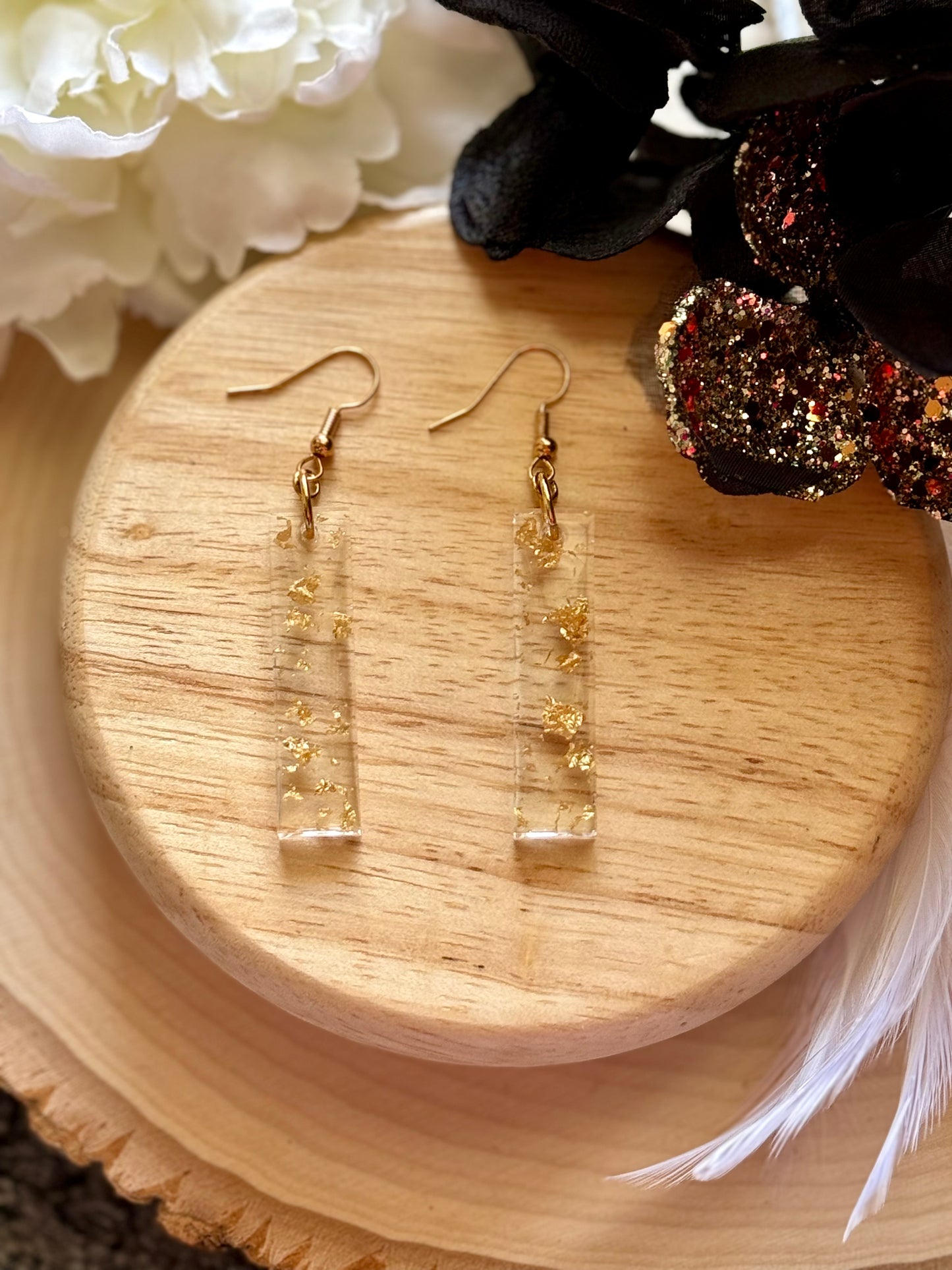 Gold Flake Resin Bar Dangle Earrings