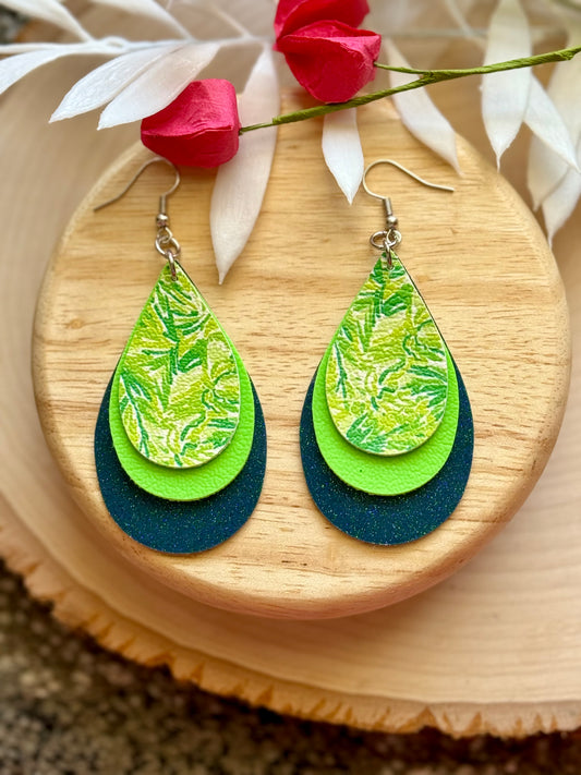 Green Tropical Teardrop Earrings