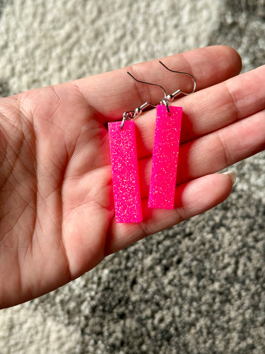 Pink Glitter Bar Dangle Resin Earring