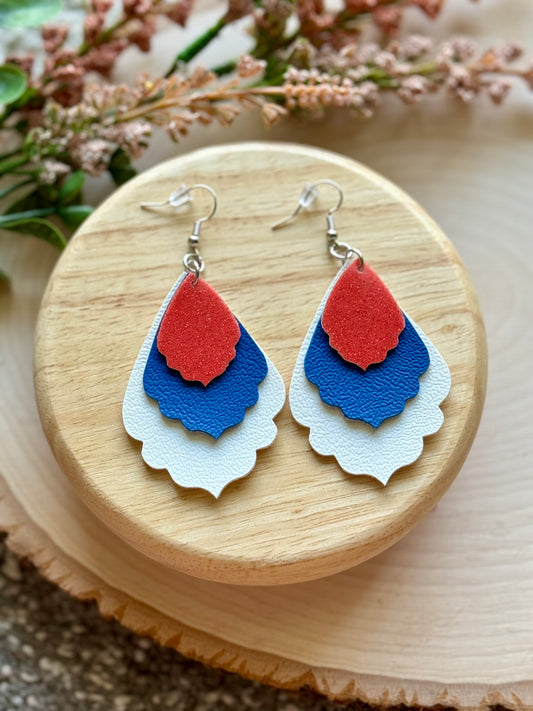 Red and Blue Scallop Earrings