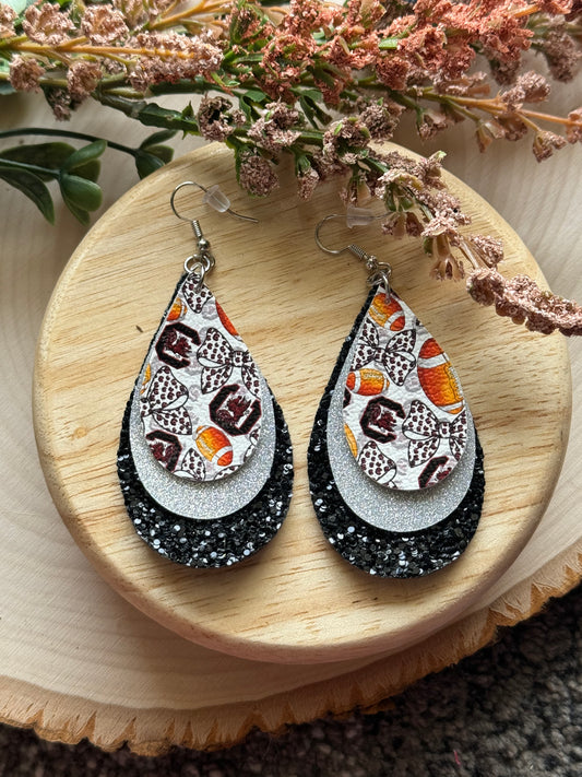 Gamecock Football Glitter Teardrop Earrings