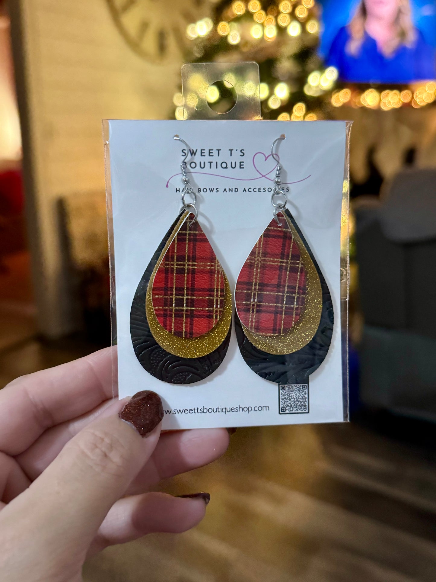 Christmas Plaid Teardrop Earrings