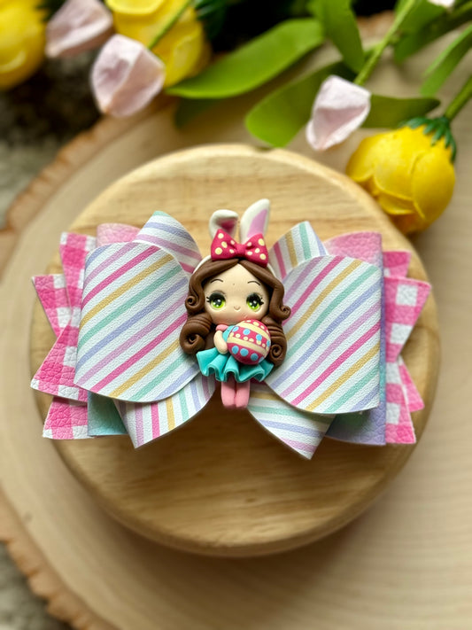 Brunette Bunny Egg Clay Bow