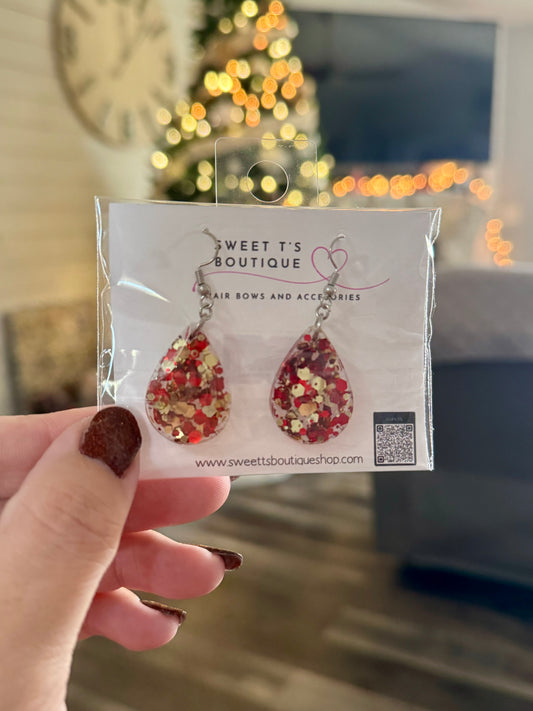 Gingerbread Glitter Resin Teardrop Earrings