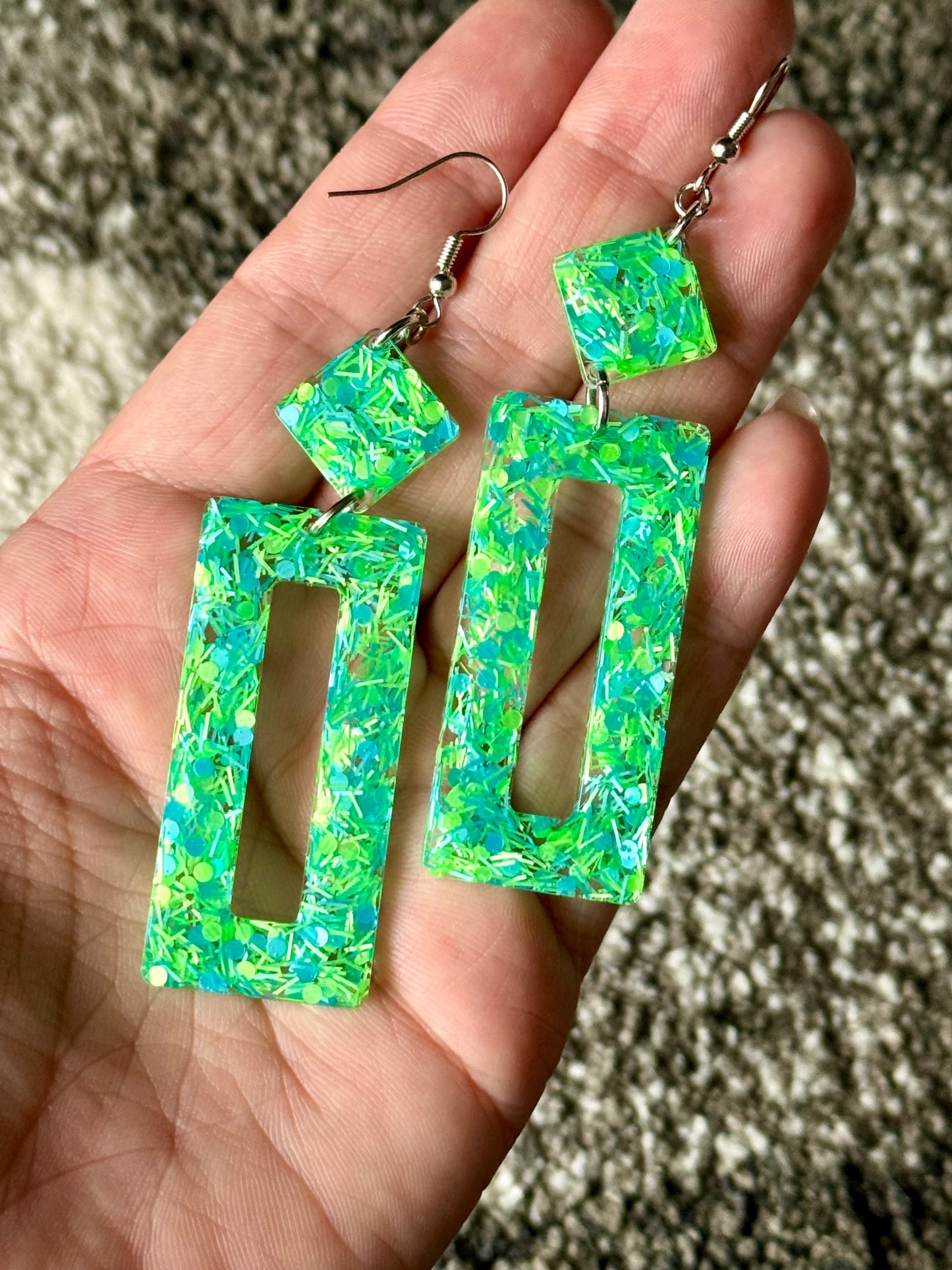 Green Blue Resin Earrings