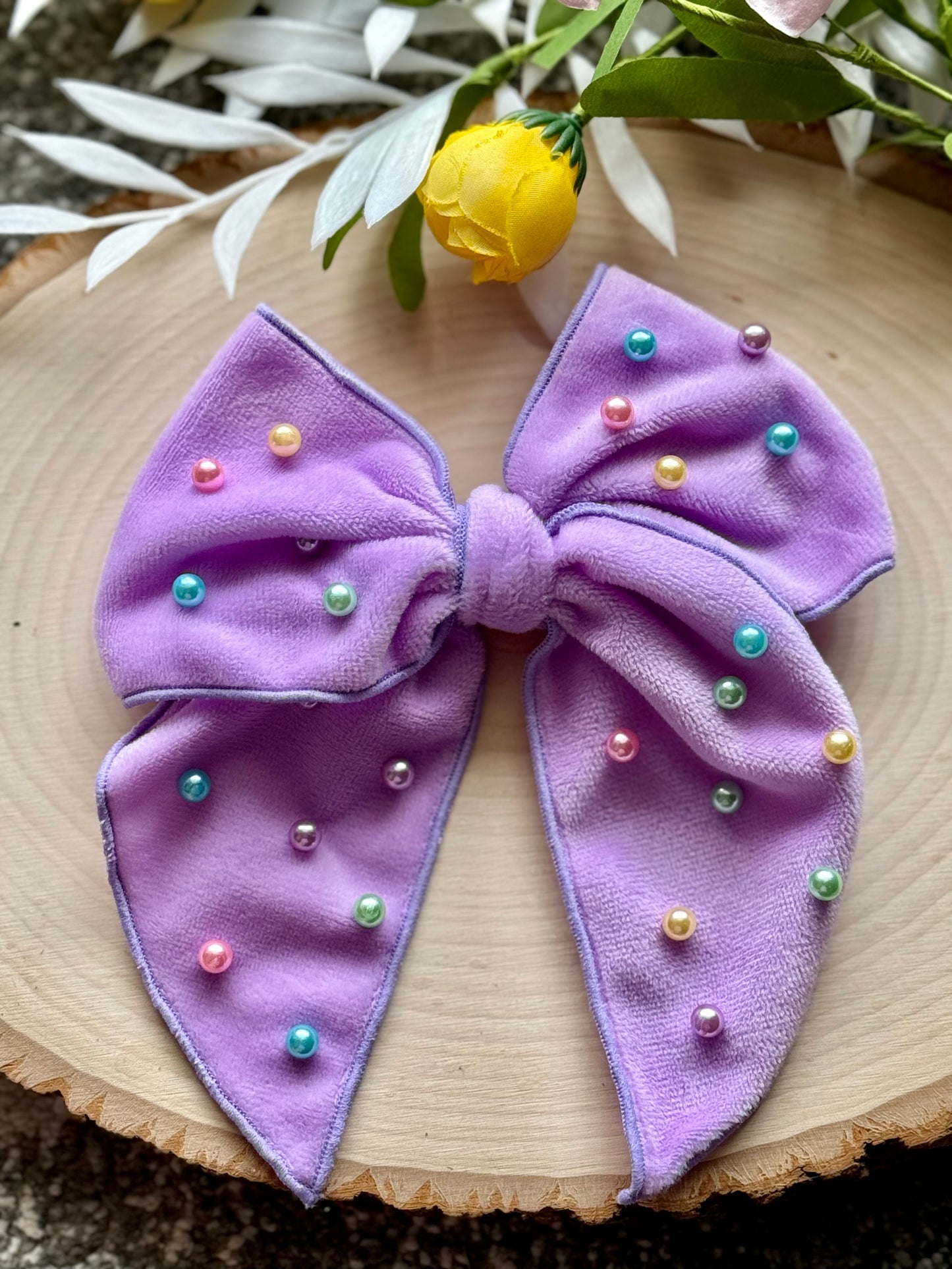 Purple Velvet Pearl Large Fabric Bow