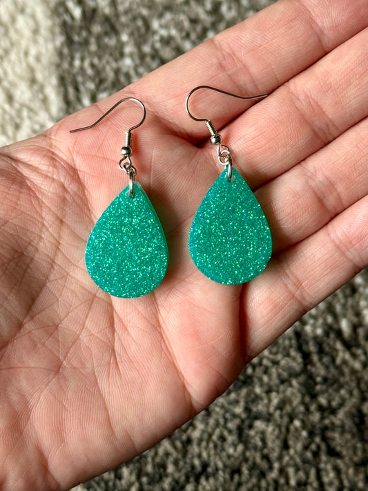 Teal Glitter Mini Teardrop