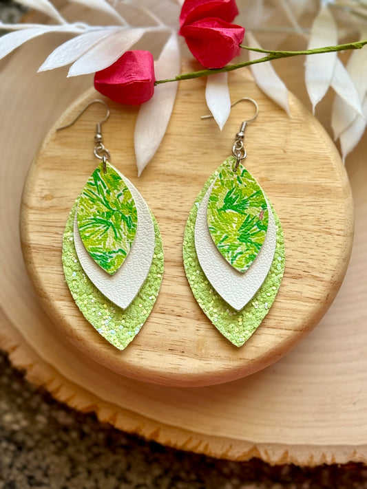 Tropical Green Leaf Earrings