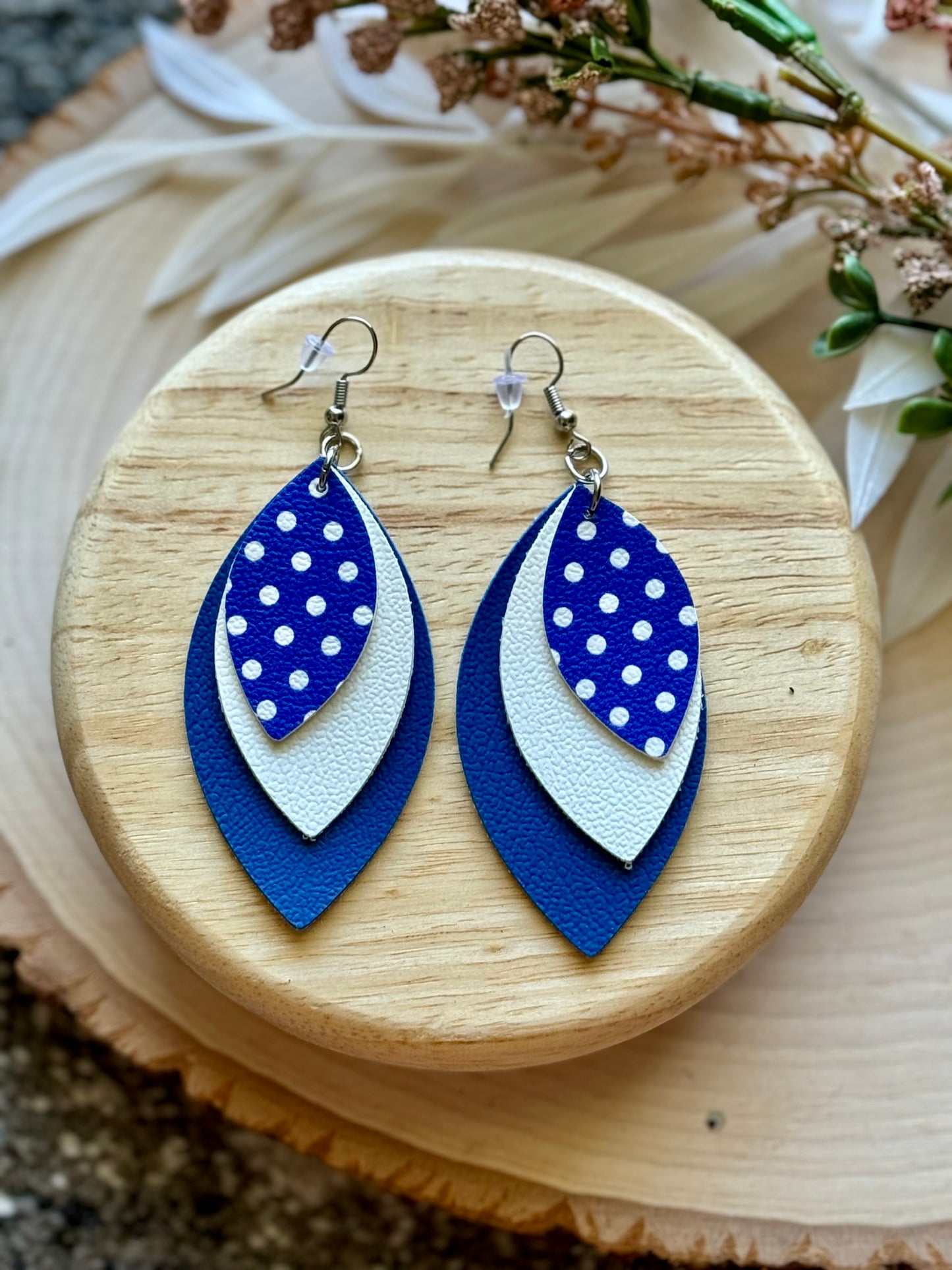 Blue Dot Leaf Earrings