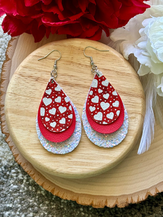 Red Heart Glitter Teardrop Earring