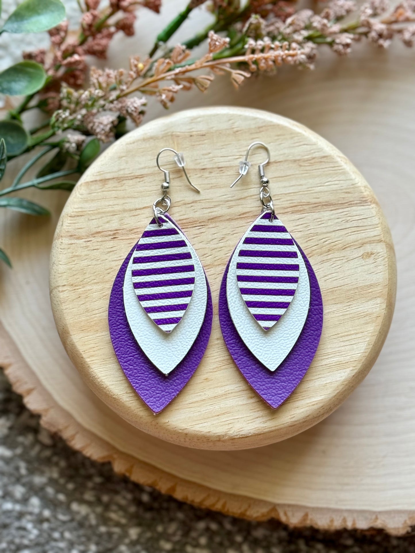 Purple Stripe Leaf Earrings