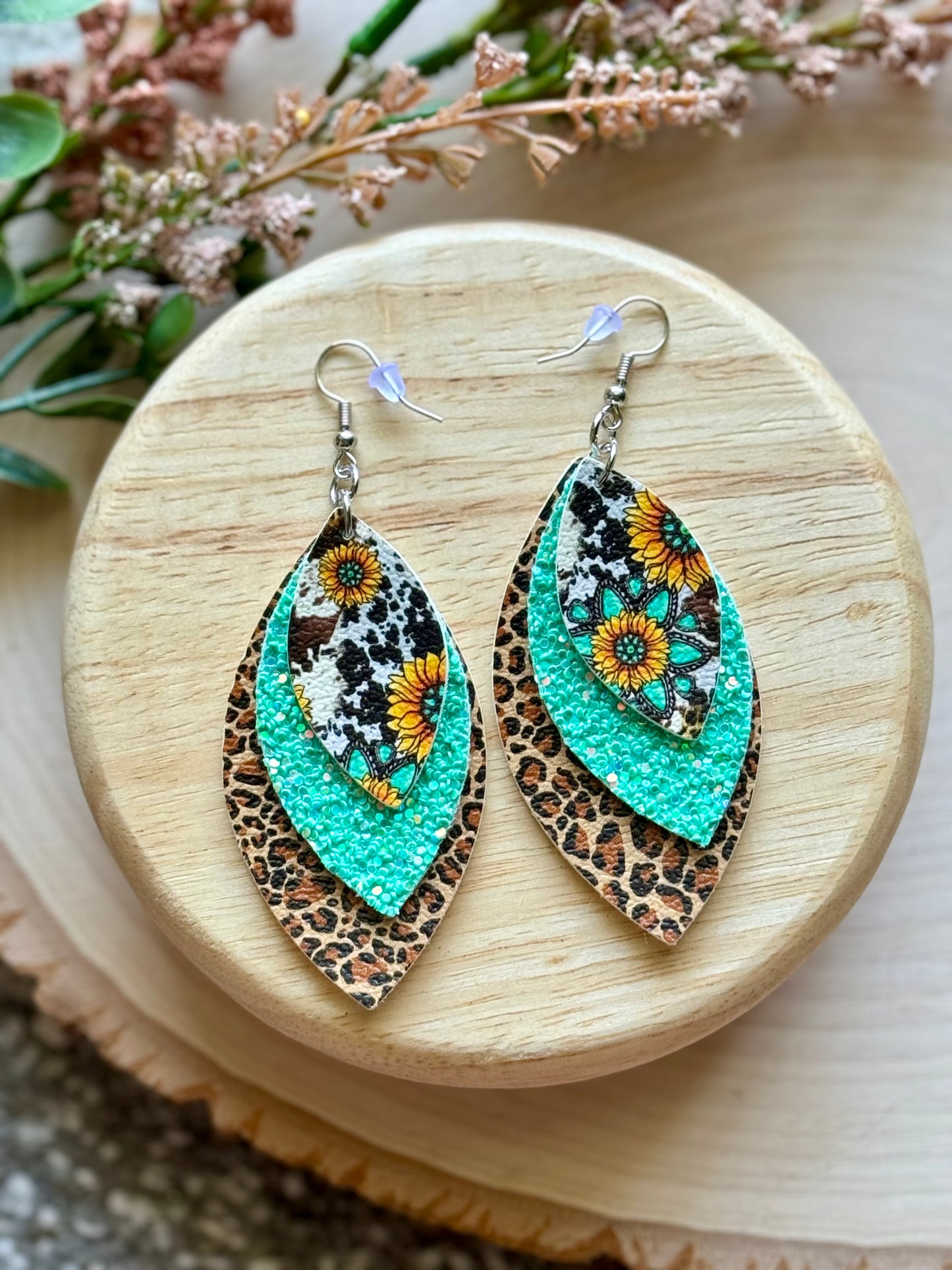 Sunflower Cheetah Leaf Earrings