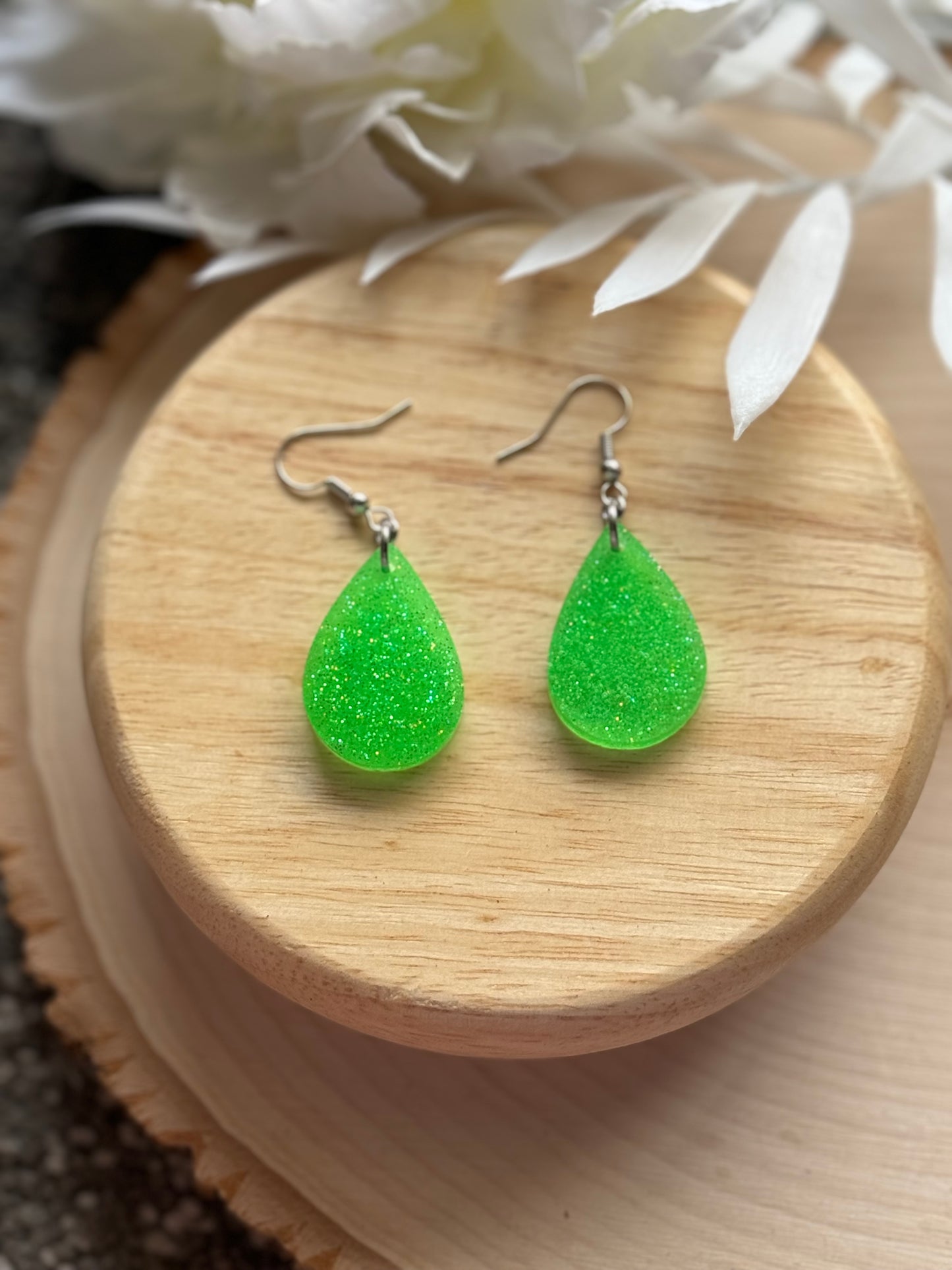 Bright Green Mini Teardrop Resin Earrings