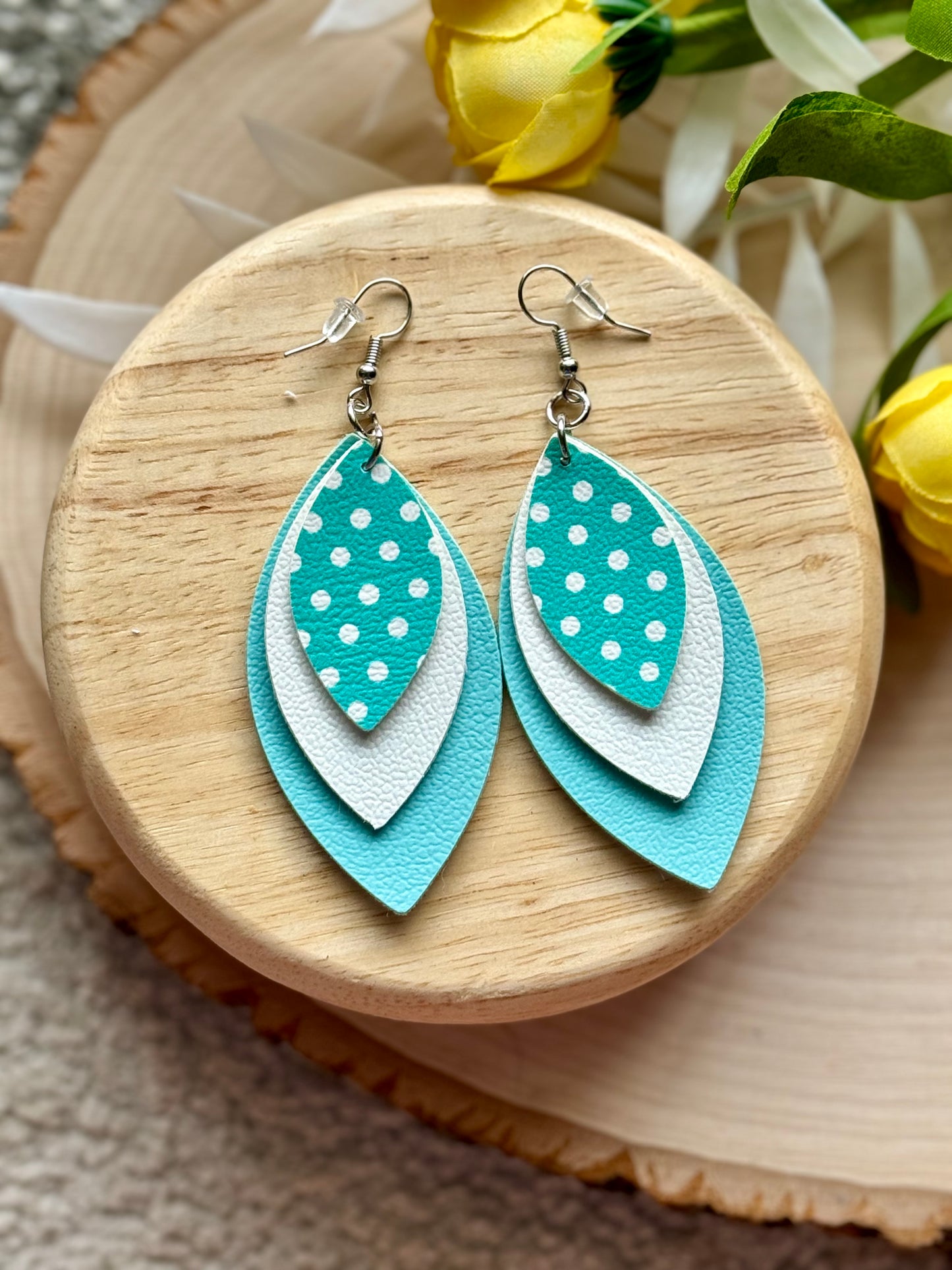 Teal Dot Leaf Earrings