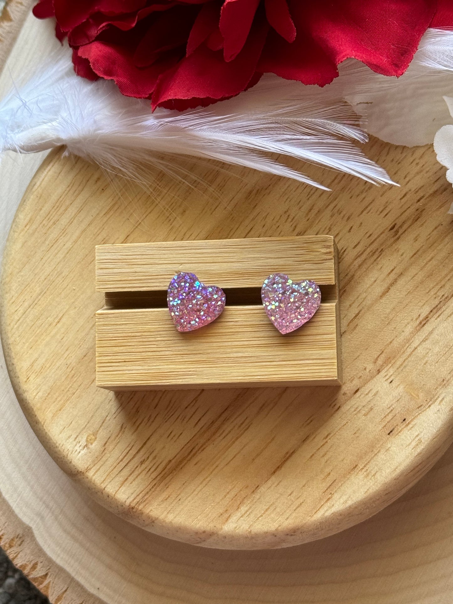 Light Pink Gem Heart Stud Earrings