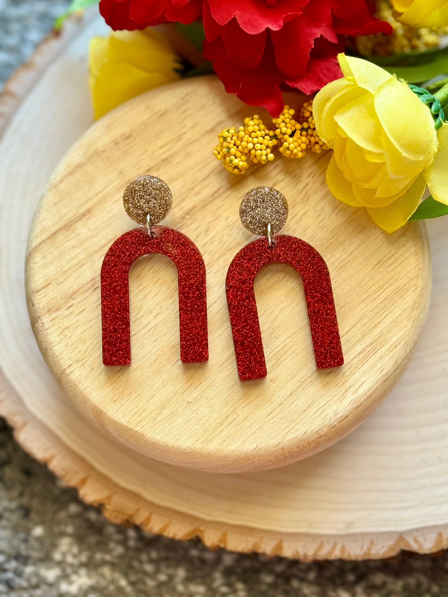 49 Red and Gold Rainbow Resin Earrings