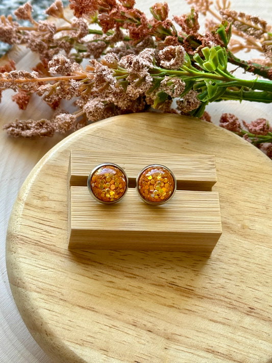 Orange Glitter Stud Earrings