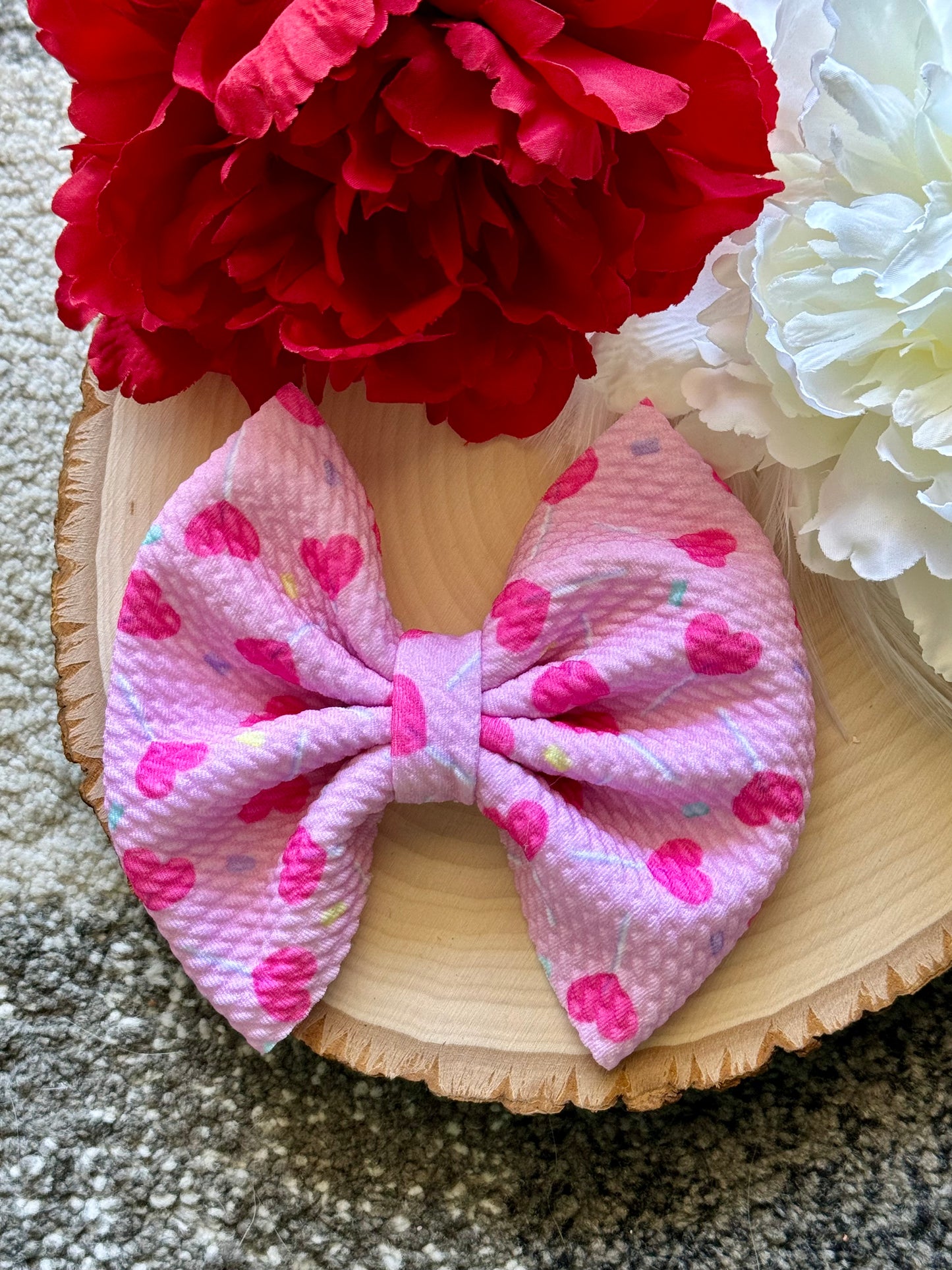 Heart Lollipop Fabric Bow