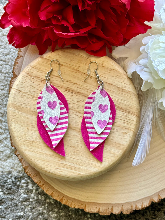 Pink Heart Feather Earrings