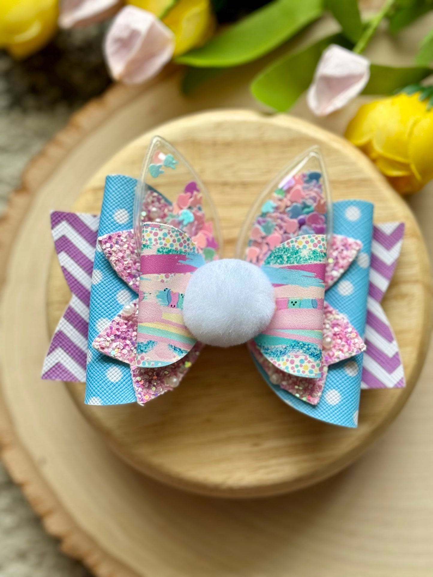 Blue Dot Shaker Bunny Bow