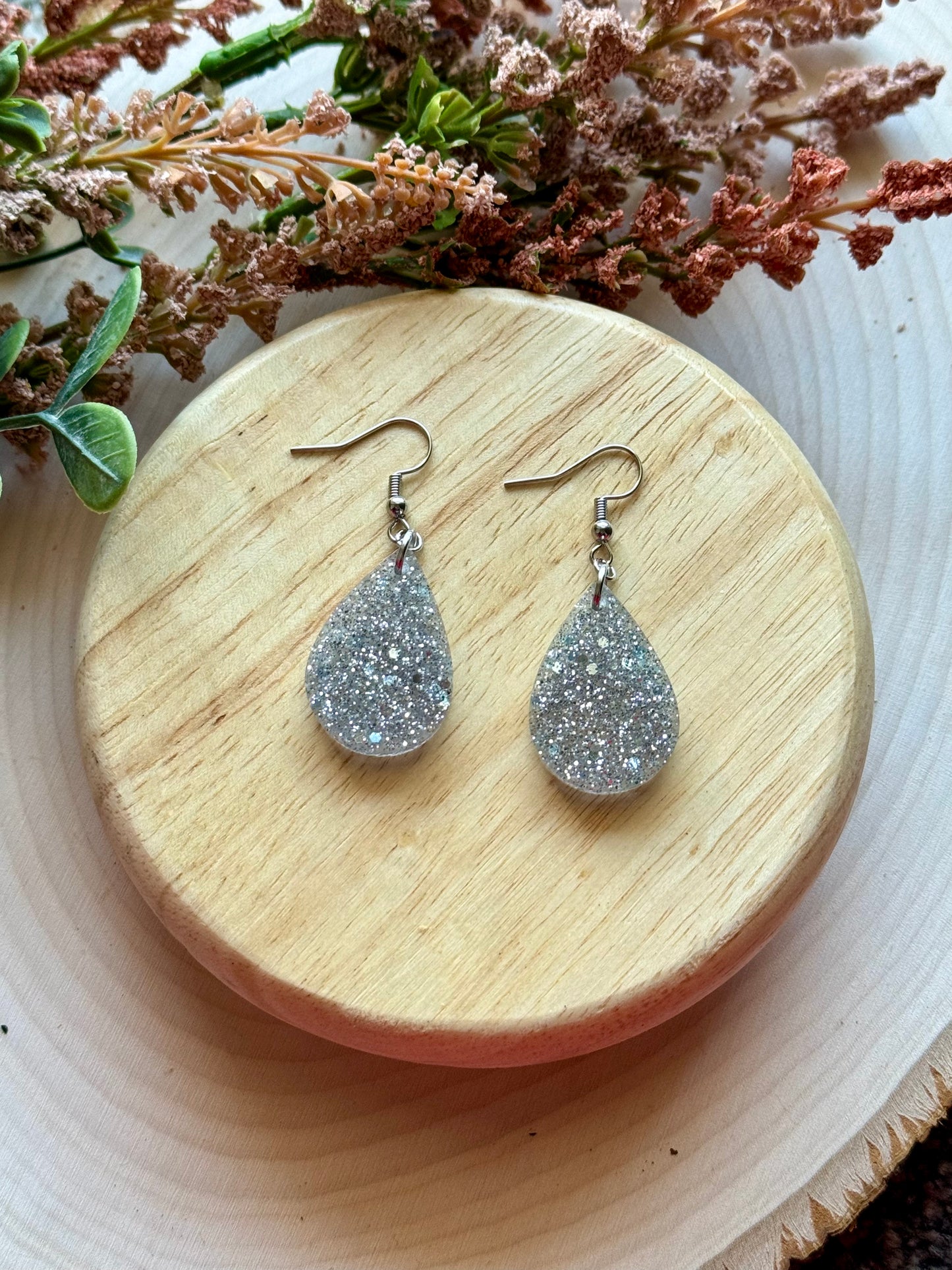 Silver Mini Teardrop Resin Earrings